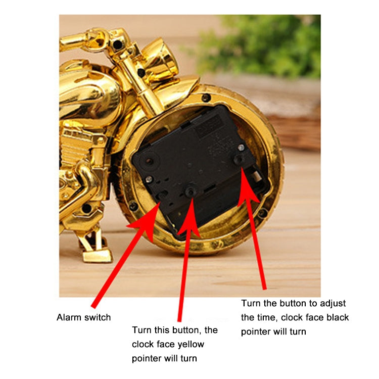 Cartoon Motorcycle Alarm Clock Bedroom Plastic Pointer Alarm Clock, Size: 23*13*6cm, Gold, Gold, Red, Black, Gold, Black