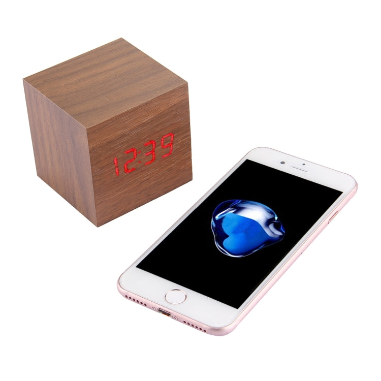 Wood Clock Desk Table LED Digital Display Alarm Clock with Time & Date & Temperature Display, Wood Clock