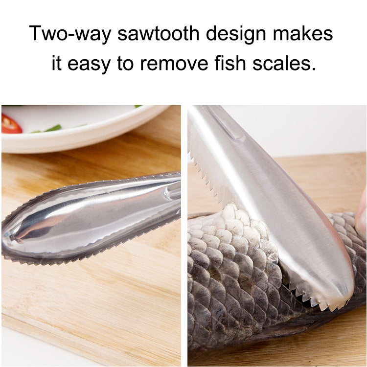 Kitchen Essential Stainless Steel Bidirectional Sawtooth Fish Scraper Fish Scale Planing Knife, 22.5x3cm