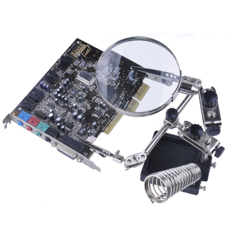 90mm Diameter 5X Multifunction Spring Iron Stand with Magnifying Glass, 5X