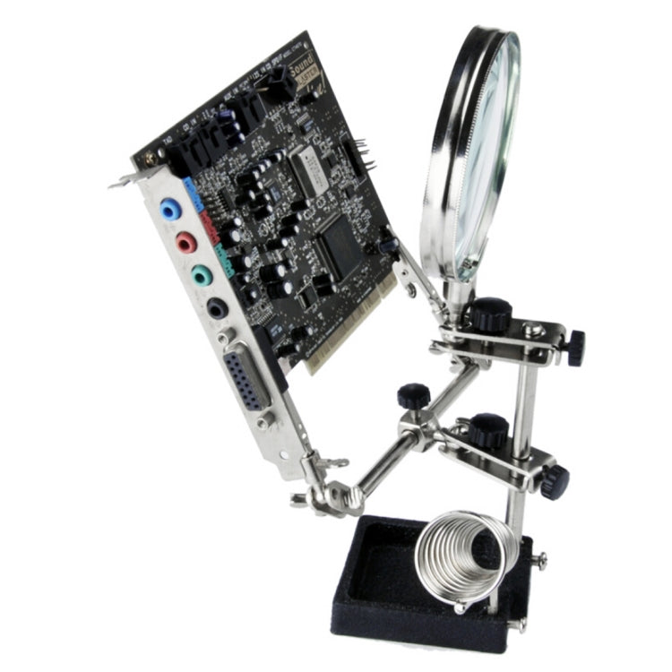 90mm Diameter 5X Multifunction Spring Iron Stand with Magnifying Glass, 5X