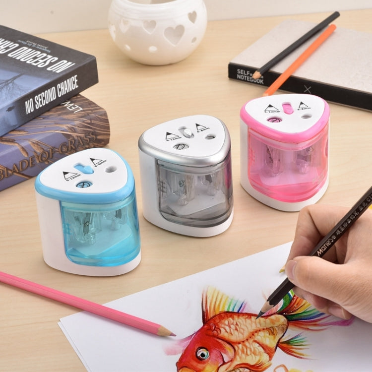 Office School Stationery Battery Operated Dual Slots Electric Colored Pencil Sharpener, Random Color Delivery, Dual Slots Electric Sharpener