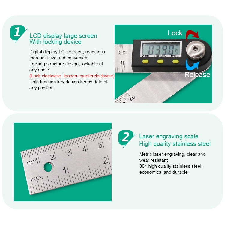 Digital Display Angle Finder Meter Protractor Goniometer Ruler, Measure Range: 500mm, 500mm Ruler