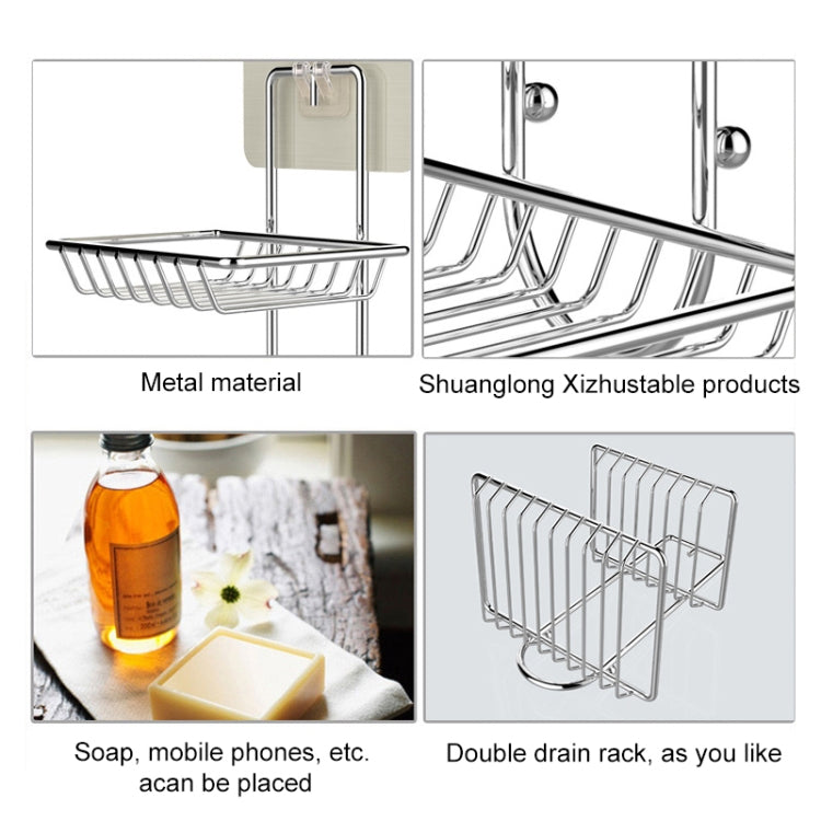 Creative Double Layer Stainless Steel Soap Stand Non-trace Magic Sticker Style Soap Dish Bathroom Shelf, Double Layer Bathroom Shelf