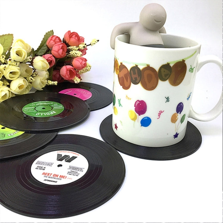 6 PCS/Set Retro Black Vinyl CD Record Drink Coasters Home Table Cup Mat Decor Coffee Drink Placemat Tableware Spinning, Diameter: 10.7cm, 6 PCS Cup Mat