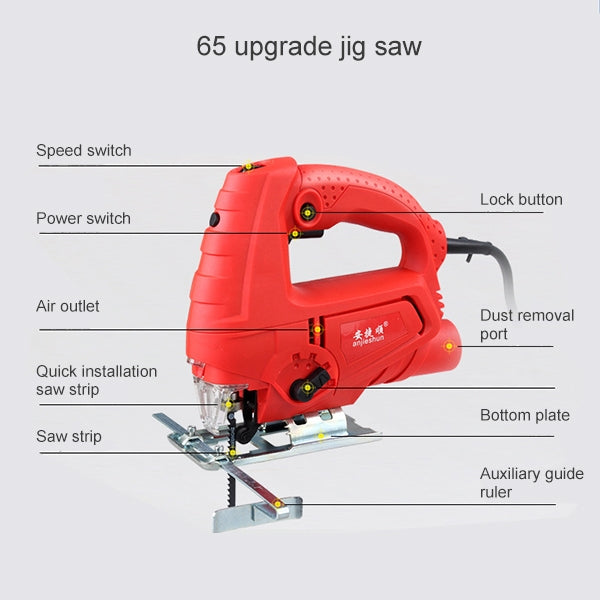 220V Jig Saw Electric Saw Woodworking Electric Tools Multifunction Chainsaw Hand Saws Wood Cutting Machine With Laser & 10 Saw Blade, EU plug, 65 Quick Install Version