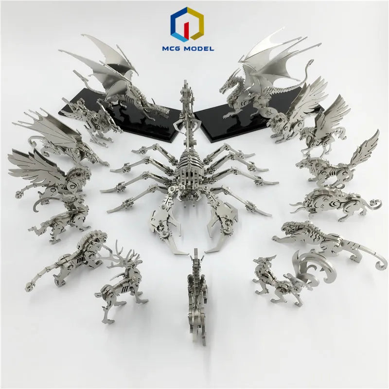 3D Metal Model Chinese Zodiac Dinosaurs western fire dragon  DIY Assembly models Toys Collection Desktop For Adult