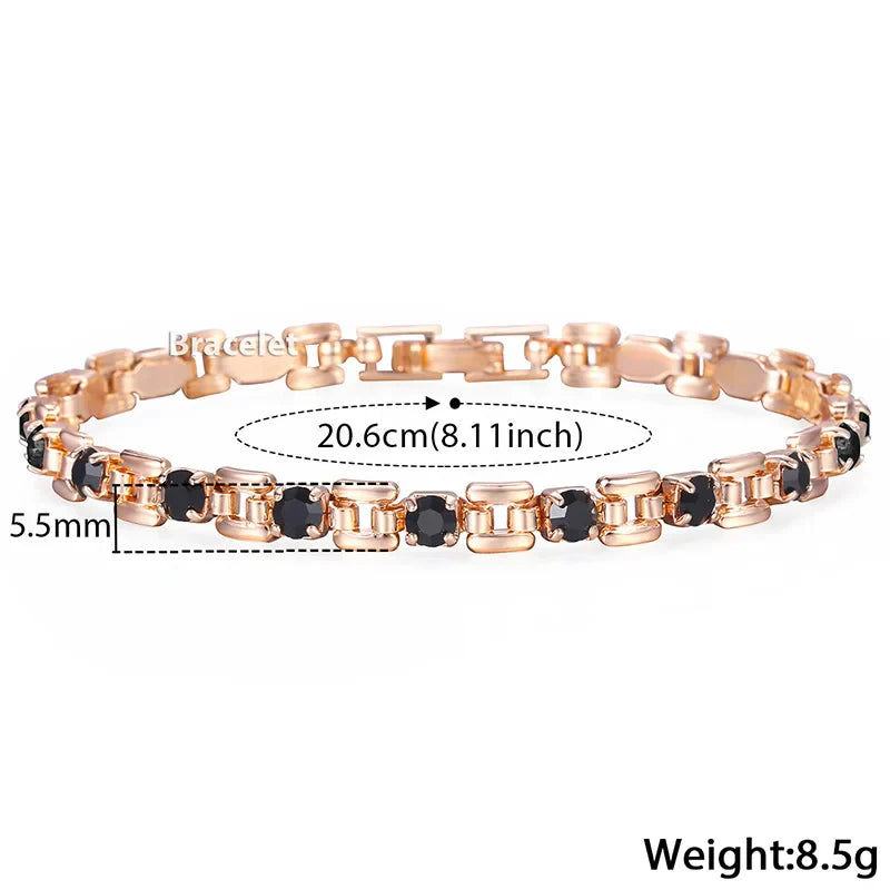 6 Color Cubic Zircon Bracelets For Women 585 Rose Gold Color Link Wristband Women's Jewelry Girlfriend Wife Gifts 20.6cm GBM101