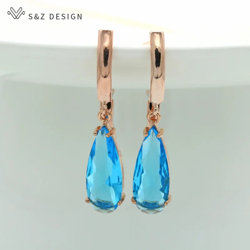 S&Z 10 Color Long Water Drop Cubic Zirconia Earring For Women Korean Fine Wedding Simple Fashion Party Jewelry