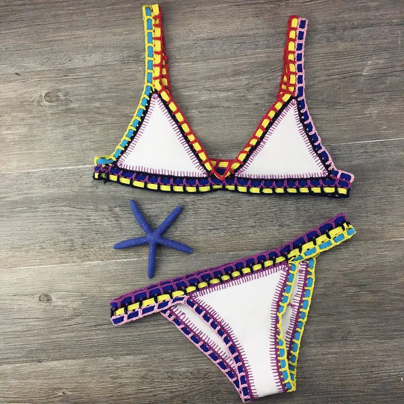 Colorful Crochet Bikinis Women's Swimming Suit 2023 Sexy Bandage Brazilian Bikini Set Knitted Swimsuit Swimwear Women Biquini
