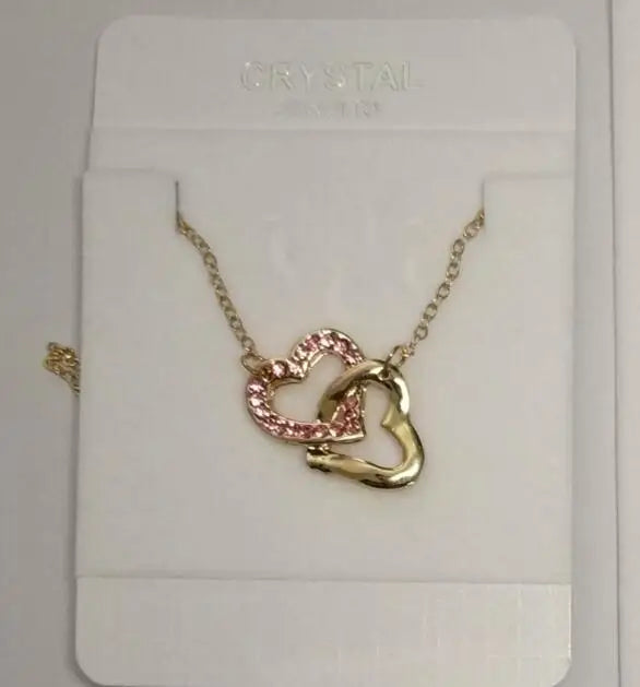 shine rhinestone Double Heart pendant necklace fashion jewelry wedding lover party top quality dropshipping romantic summer gift