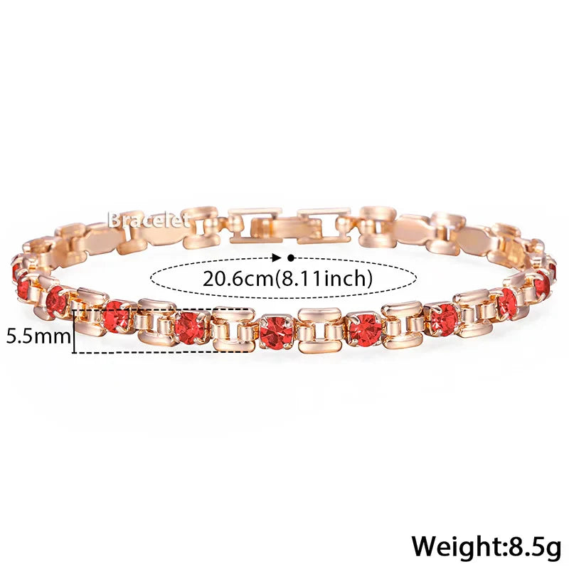 6 Color Cubic Zircon Bracelets For Women 585 Rose Gold Color Link Wristband Women's Jewelry Girlfriend Wife Gifts 20.6cm GBM101