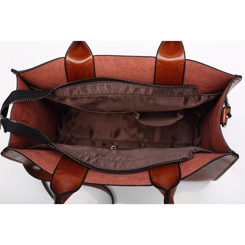 DIDA BEAR Women Leather Bags Vintage Handbag Casual Female Bag High Quality Trunk Tote Ladies Shoulder Bag Large Messenger bag