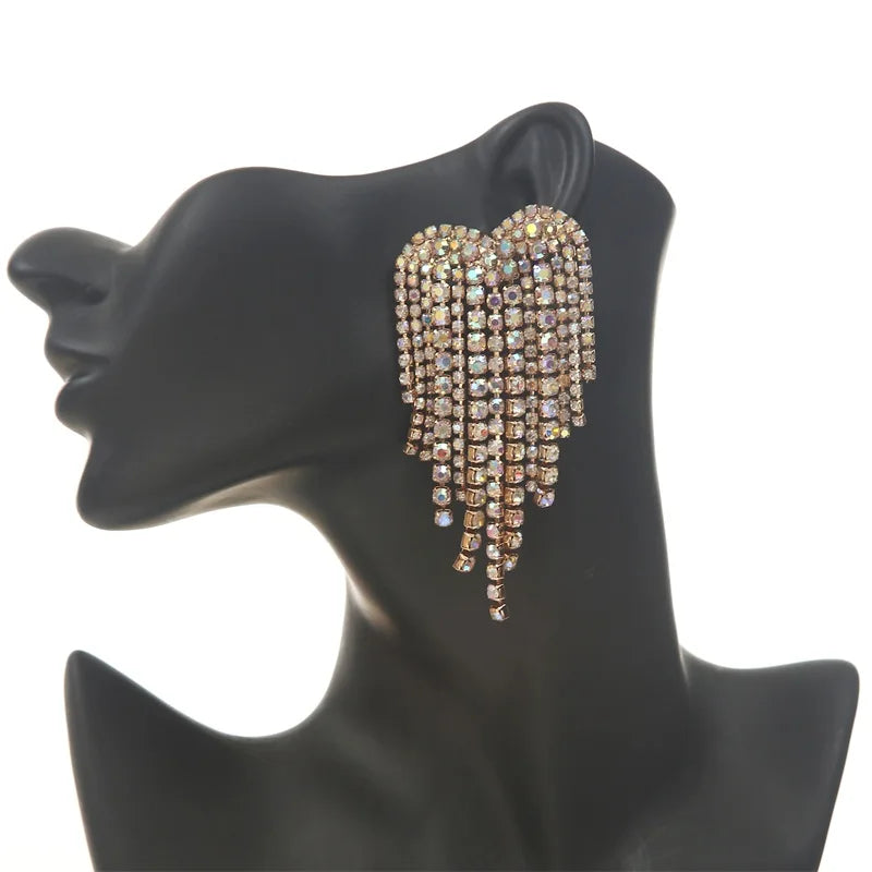 Trending Luxury Rhinestone Earrings Statement Shine Heart Chandelier Earrings