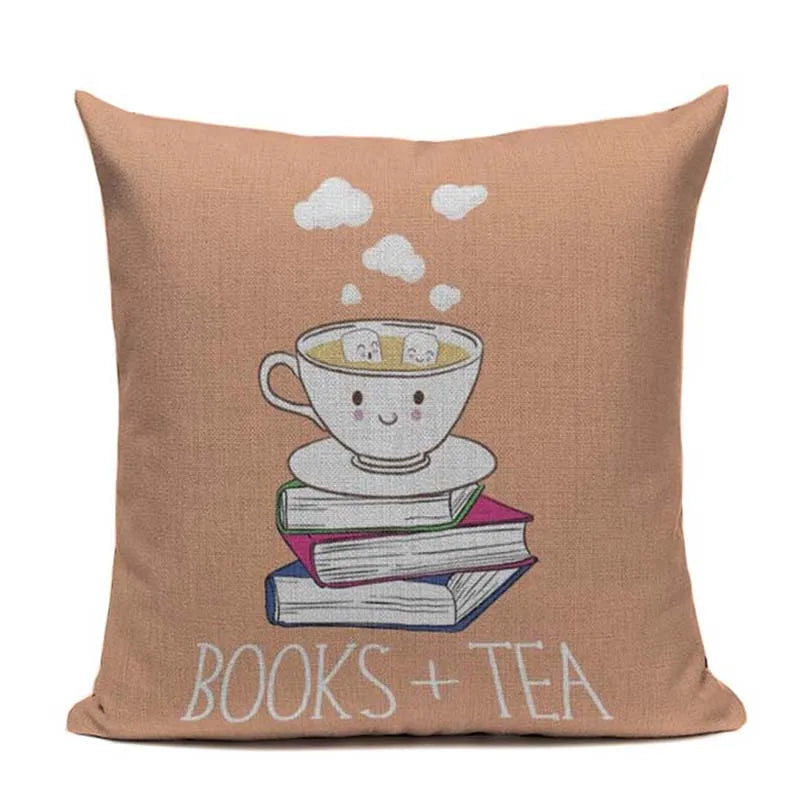 Cat Happy Reading More Book Cushion Cover Customized Linen  Pillowcase Home Sofa Decorative Custom Letter Throw Decor Cojines