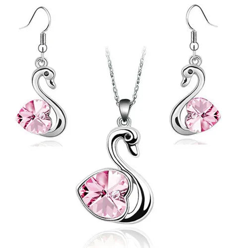 Crystal swan Pendant charm lover fashion Jewelry set birthday gift present Necklace Earring dropshipping quality charm girl date
