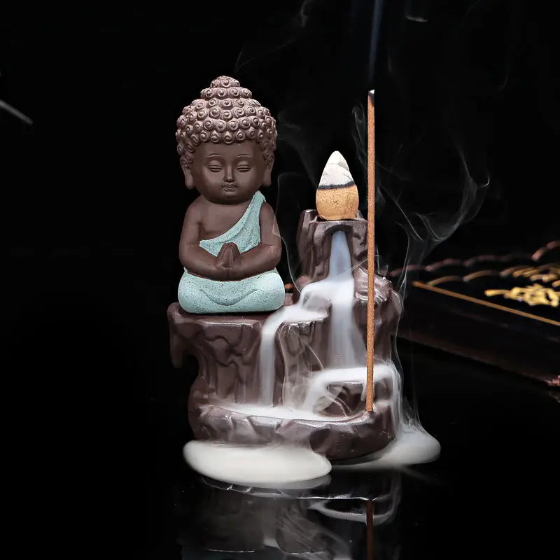 With 10Cones The Little Monk Censer Creative Home Decor Small Buddha Incense Holder Backflow Incense Burner Use In Home Teahouse