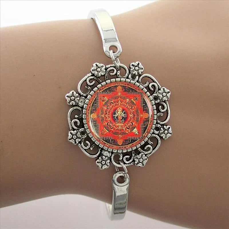 TAFREE Glass Cabochon Dome Lace Flower Charm Bracelet Women's Love Christmas Gift Good Quality Cuff Bangles