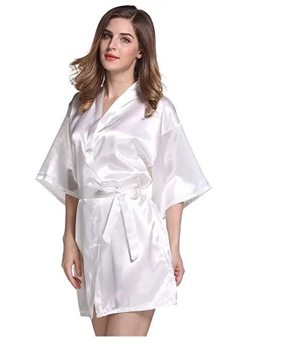 Silk Satin Wedding Bride Bridesmaid Robe Floral Bathrobe Short Kimono Robe Night Robe Bath Robe Fashion Dressing Gown for Women