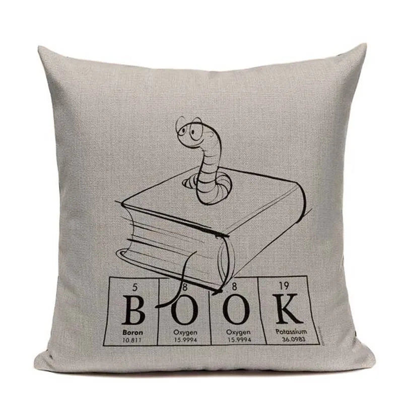 Cat Happy Reading More Book Cushion Cover Customized Linen  Pillowcase Home Sofa Decorative Custom Letter Throw Decor Cojines