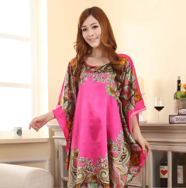 FZSLCYIYI Hot Sale Summer Fashion Lady Robe Chinese Women's Rayon Bath Gown Yukata Nightgown Novelty Print Night Dress