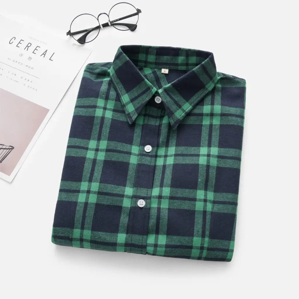 Women's Shirts 2023 Autumn and Winter female shirt plaid shirt women slim long sleeve cotton Blouse top female outerwear