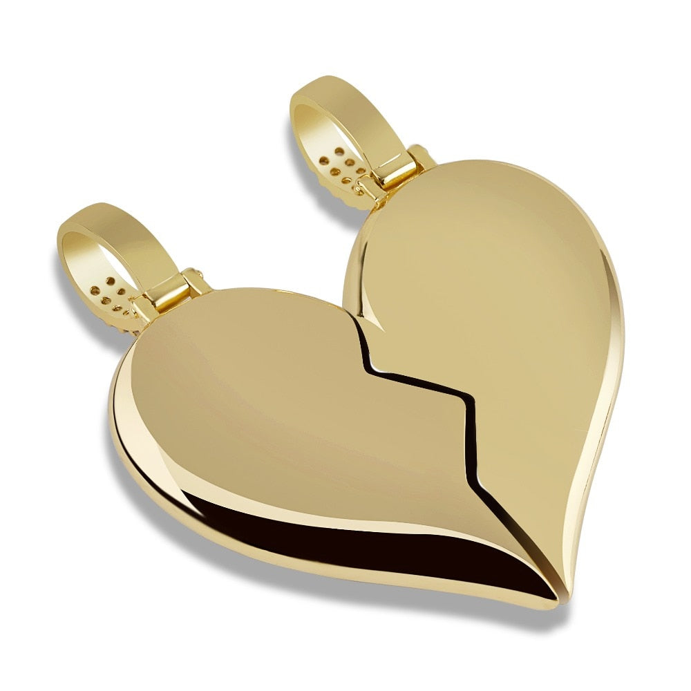 Solid Back Heart Broken With Magnet Iced Out Pendant Necklace Mens/Women CZ Chains Hip Hop Gold Silver Color Charms Jewelry Gift