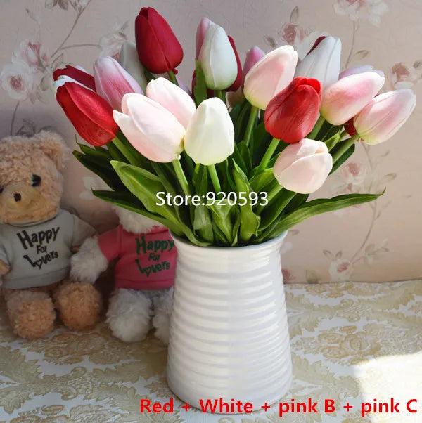 Free Shipping 31PCS/LOT PU Mini Tulip Artificial Flower Real Touch Wedding Floral Bouquet Christmas Home Party Decoration Gifts