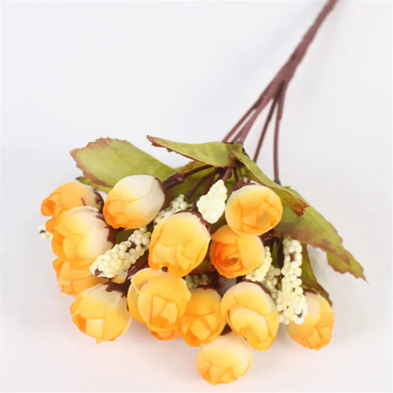 Autumn 15 Heads/Bouquet Small Bud Roses Bract Silk Artificial Flower DIY Wedding Home Christmas Decor Floral Gifts Photo Props