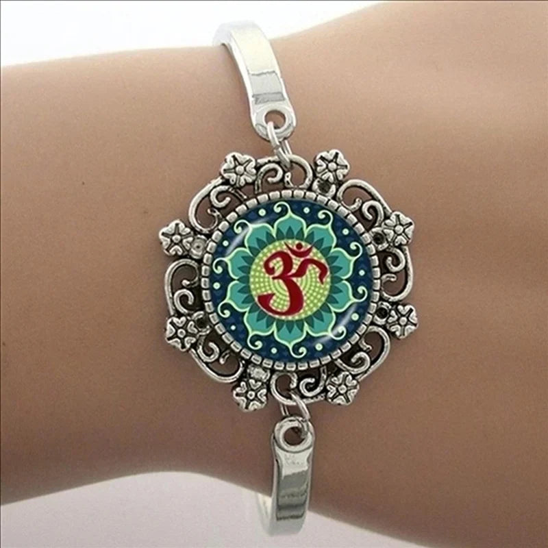 TAFREE Glass Cabochon Dome Lace Flower Charm Bracelet Women's Love Christmas Gift Good Quality Cuff Bangles