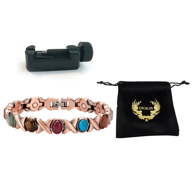 Escalus Women's Classic Health Copper Plating Bracelet for Women Colorful Stones Magnetic Fashion Ladies Bangle Bio Jewelry
