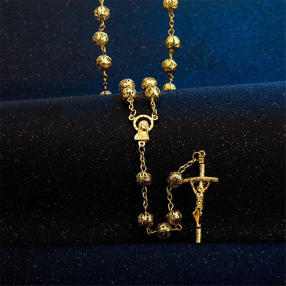 New Cross Necklace Crucifix Jesus Christian Virgin Mary Piece Pendant Gold Color Alloy Men Chain Catholic Jewelry Gift Wholesale