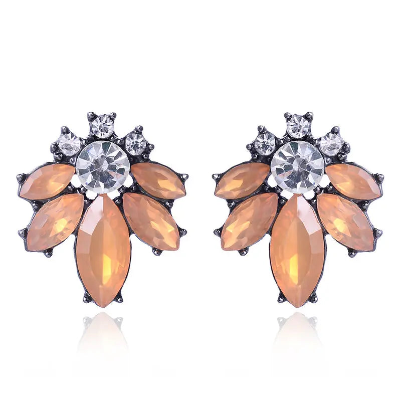 LUBOV Colorful Crystal Opal Stone Women Piercing Earrings Rhinestone Inlaid Metal Stud Earrings Girls Christmas Gift Jewelry