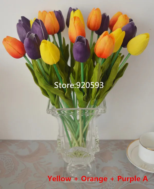 Free Shipping 31PCS/LOT PU Mini Tulip Artificial Flower Real Touch Wedding Floral Bouquet Christmas Home Party Decoration Gifts