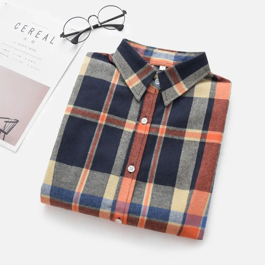 Women's Shirts 2023 Autumn and Winter female shirt plaid shirt women slim long sleeve cotton Blouse top female outerwear