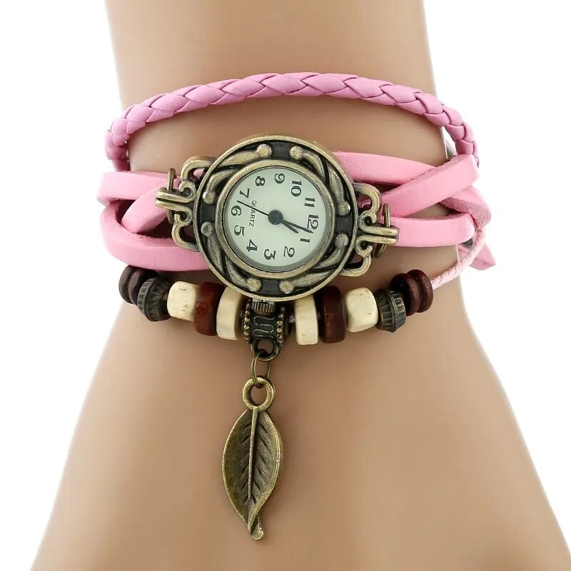 Gnova Platinum Classic Genuine Leather Bracelet Watch Women Vintage Watch Korean Fashion LEAF wristwatch Girls Gift
