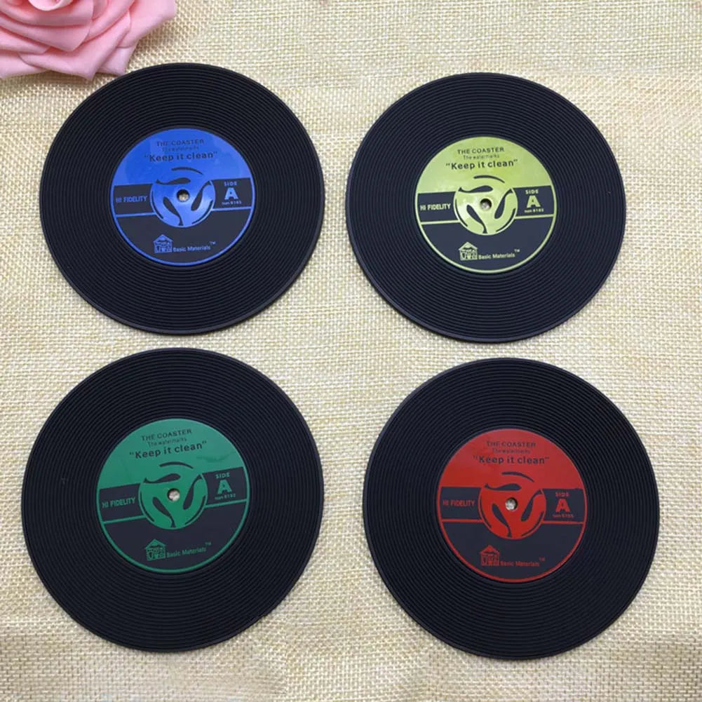 1/4Pcs/set  Retro glass coaster set Vinyl Record Drinks Mat Coasters Table Cup Mat Coffee Placemat PVC drinks Home Decor coaster