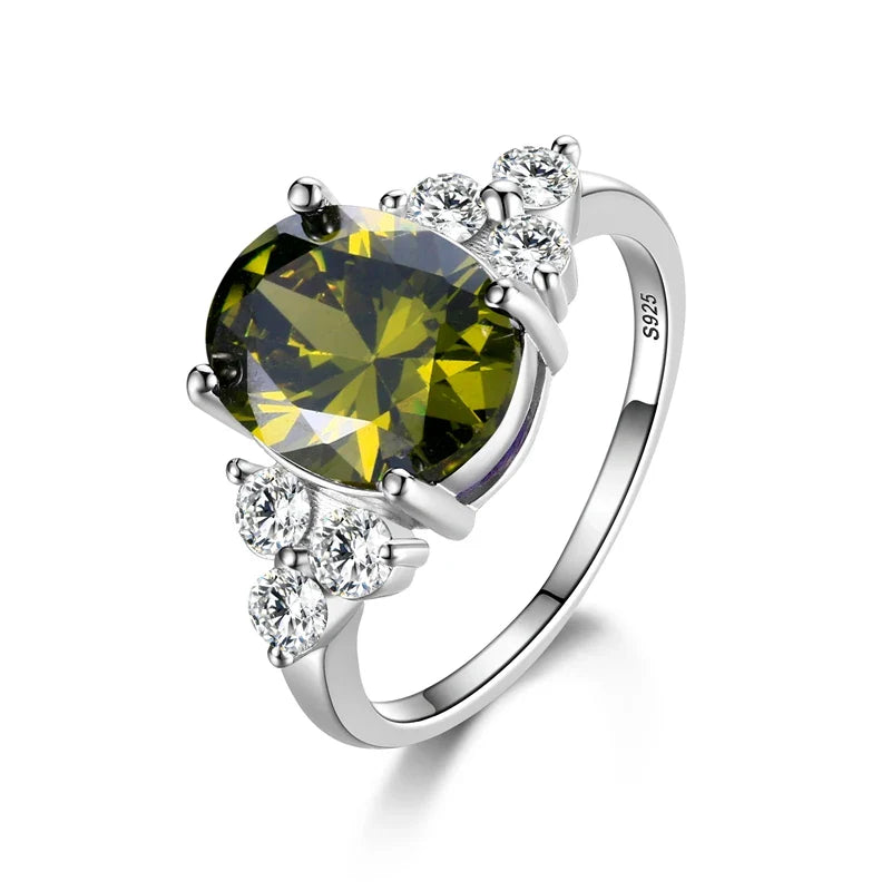 Women's Jewelry S925 Silver Ring AAAAA Oval Olive Green Royal Blue Red Emerald Zircon Ring Wedding Jewelry Party Valentine's Day