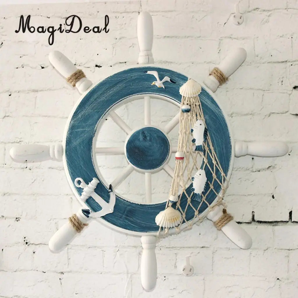 MagiDeal Wooden Ship Steering +Fishing Net Wall Hanging Decoration Dream Catcher Sea Craft Kids Room Home Decor Accs