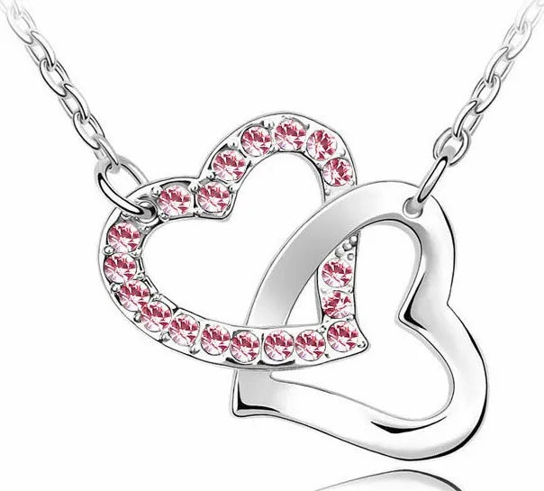 shine rhinestone Double Heart pendant necklace fashion jewelry wedding lover party top quality dropshipping romantic summer gift