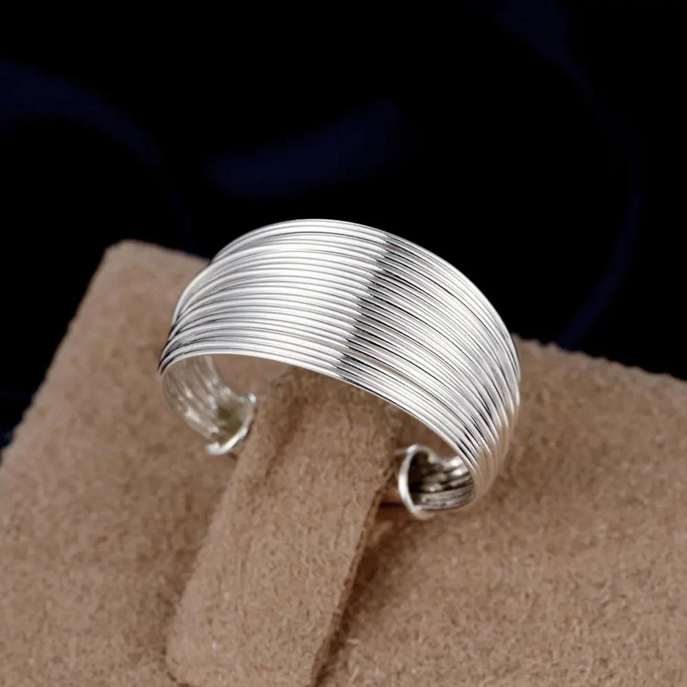 Women'S Silver Plated Ring Engagement Wedding Bridal Jewelry Adjustable Size Open Finger Ring Made Of Many Silvery Threads