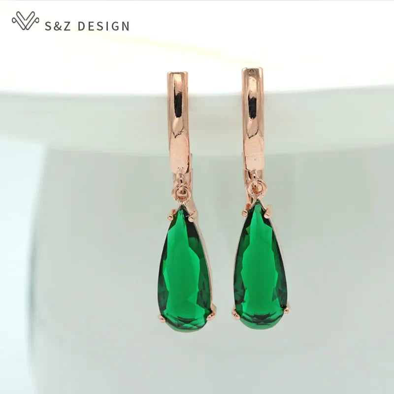 S&Z 10 Color Long Water Drop Cubic Zirconia Earring For Women Korean Fine Wedding Simple Fashion Party Jewelry