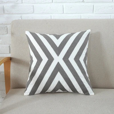 Home Decor Emboridered Cushion Cover Grey Pink Geometric Canvas Cotton Suqare Embroidery Pillow Cover 45x45cm