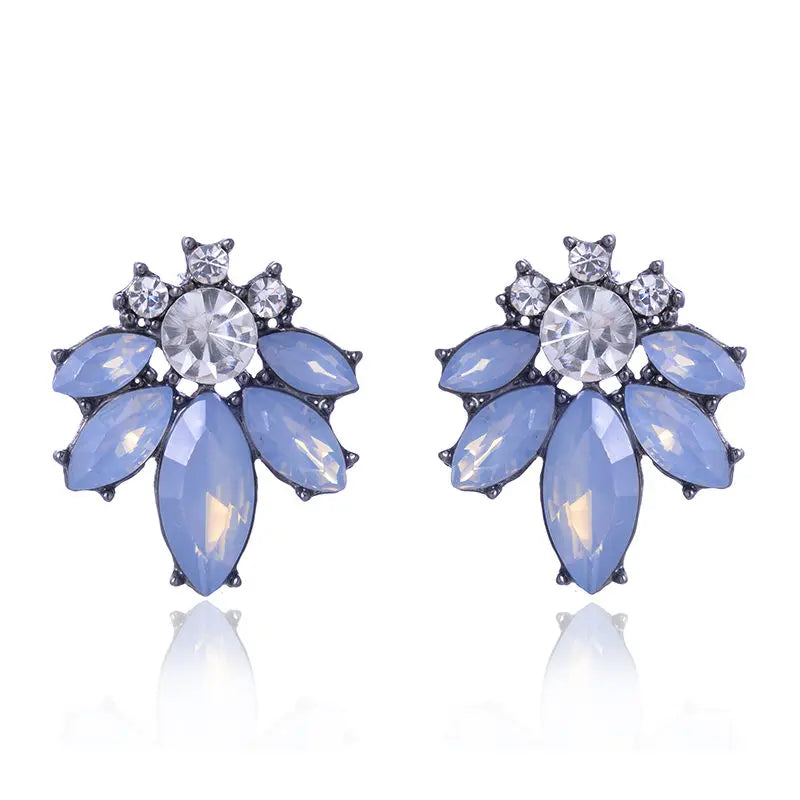 LUBOV Colorful Crystal Opal Stone Women Piercing Earrings Rhinestone Inlaid Metal Stud Earrings Girls Christmas Gift Jewelry