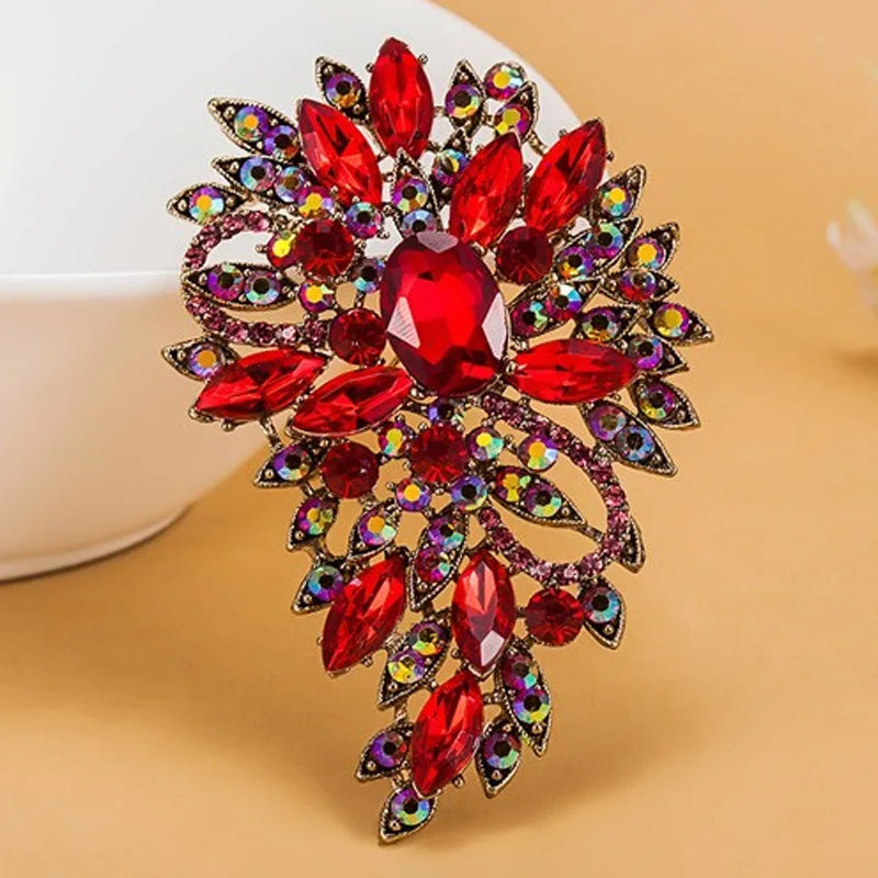 Luxurious Colorful Flower Brooch Bouquet Shiny Brand Austrian Crystal Hijab Pins And Broaches Very Nice Christmas Broches