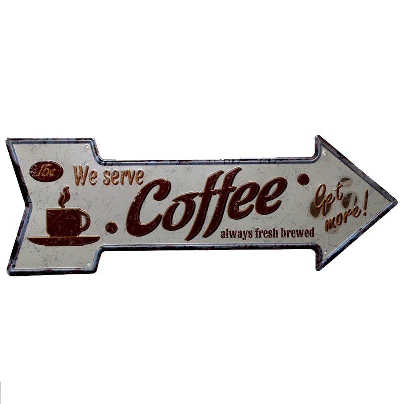 Restaurant Beach  Beer Bar Coffee Arrow Metal Irregular Tin Signs  Advertising Board Wall Pub Home Art Decor 42X10CM U-13