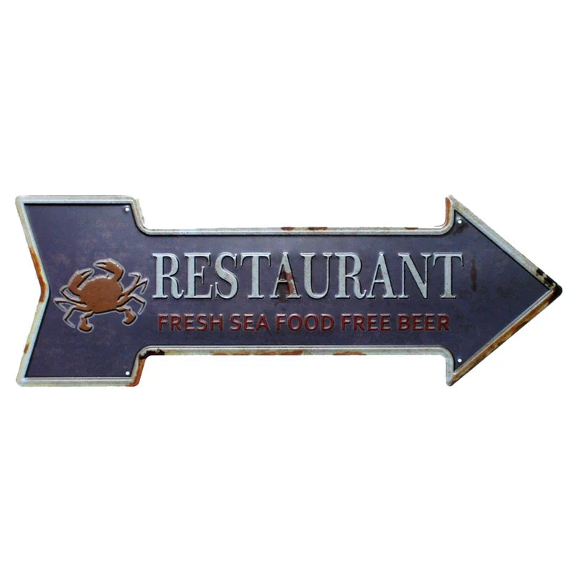 Restaurant Beach  Beer Bar Coffee Arrow Metal Irregular Tin Signs  Advertising Board Wall Pub Home Art Decor 42X10CM U-13