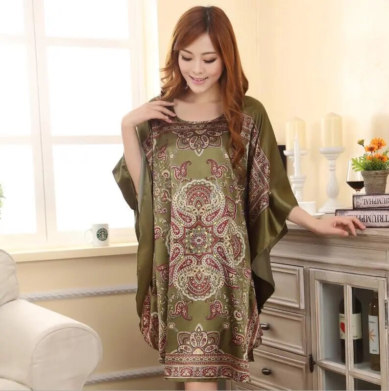 FZSLCYIYI Hot Sale Summer Fashion Lady Robe Chinese Women's Rayon Bath Gown Yukata Nightgown Novelty Print Night Dress