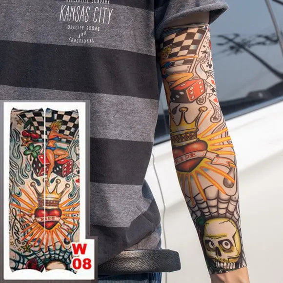 1pc hot sale tattoo sleeve  styles elastic Fake 100%nylon Arm stocking beloved girl Buddha Wolf Dragon design halloween cool men