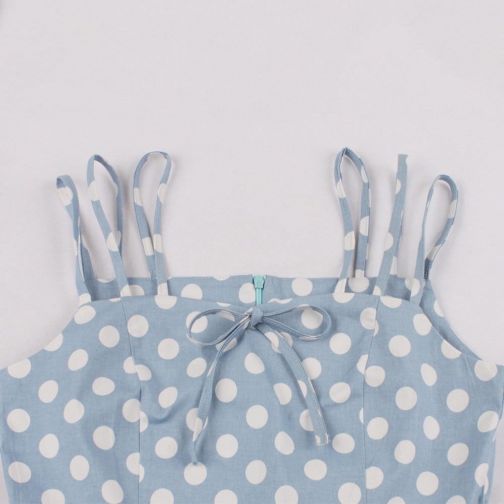 S-4XL Big Size Women Vintage Dress Fashion Polka Dot Summer Dress Bowknot Zipper Sleeveless Dress Elegant Party Vestidos